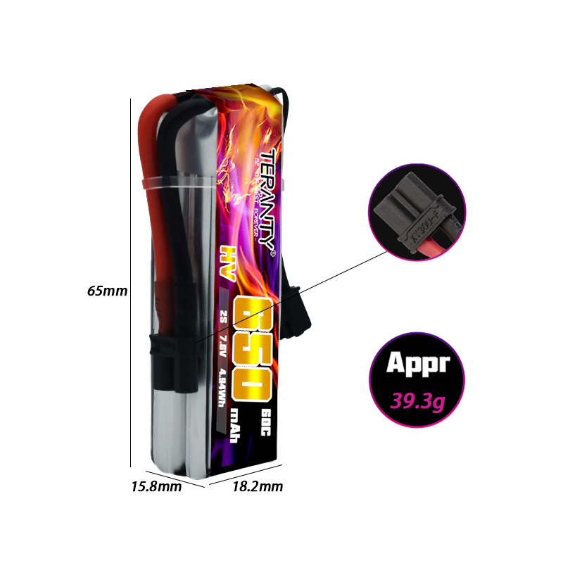 2/4/6/10個入り TERANTY 650mAh 2S  - Drone Racing Battery のレビューと価格